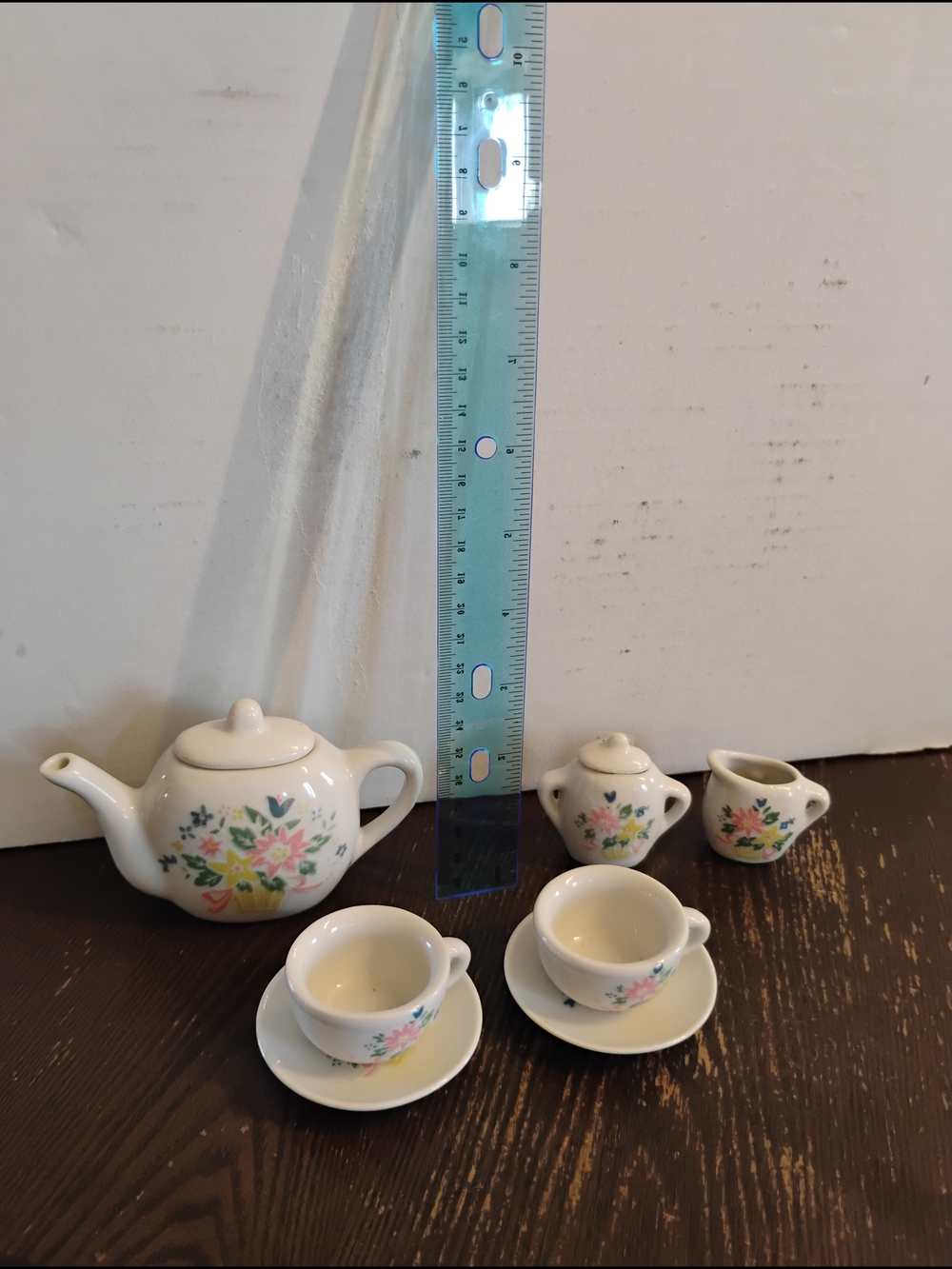 Miniature Floral Porcelain Tea Set - White with Pastel Flowers